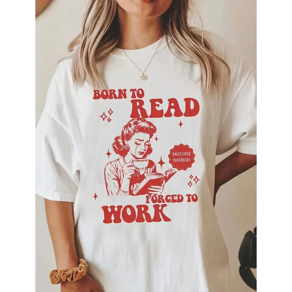 100% Cotton Funny Design Born To Read Women's Casual T-Shirt 