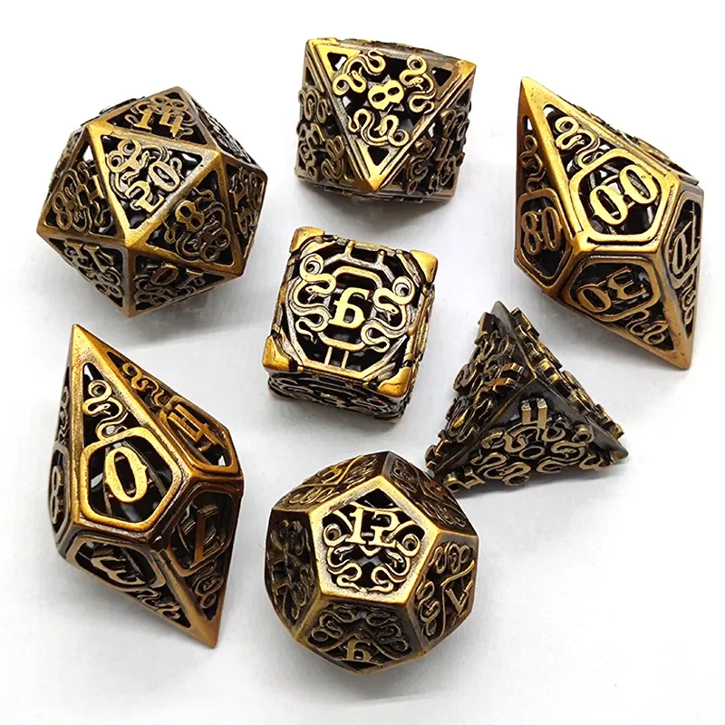 7PCS Metal Digital Dice Set Portable Multicolour Mold Polyhedron Toy for Table Board Interaction Playing Game for Kids Adult