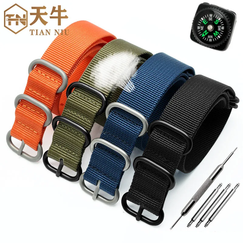 

Nylon Waterproof Watch Band Premium Sport Dropshipping Belt Black 5 rings bracelet 18mm 20mm 21mm 22mm 23mm 24mm Strap