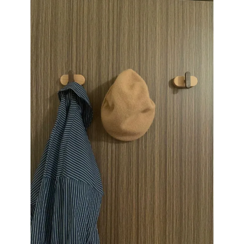 1/2pcs Minimalist Wood Adhesive Wall Hooks No Drill Clothes Hook Multi-use Hat Bag Hanger For Home Bathroom Entrance Deco