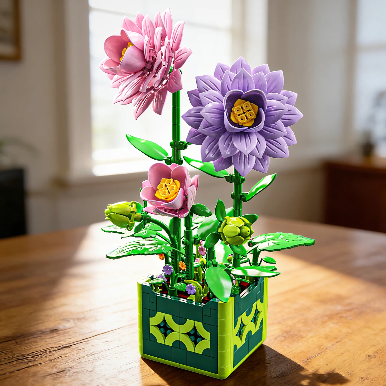 

Dahlia Potted Plant Model Building Blocks Educational Toys Bricks Puzzle Sets Desktop Ornament Valentine's Day Gift