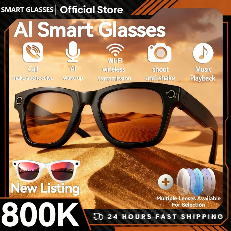 

AI Smart Glasses 800W HD Camera Black Technology Image Translation Chat GPT Video Call Photo Waterproof For Men Women