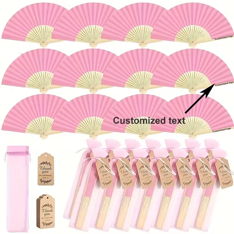 36set/42set pink wooden folding fans, thank you card included, with gift bag,bride's bamboo handheld folding fan, bridesmaid gif