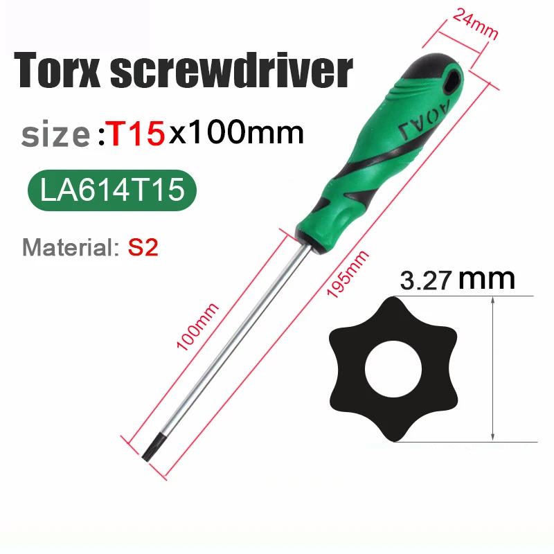 LAOA 1 st Torx Schroevendraaier S2 Gelegeerd Staal Zeshoekige Schroevendraaier met Medium Gat T6/T7/T8/T9/T10/T15/T20/T25/T30