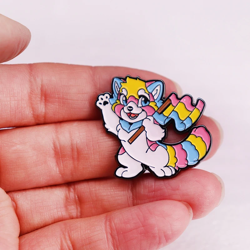 LGBTQ + بانشيال Fursona المينا دبوس لطيف الحيوان المعادن شارة دبابيس الجينز الستر الملابس والمجوهرات هدية عيد الحب #3