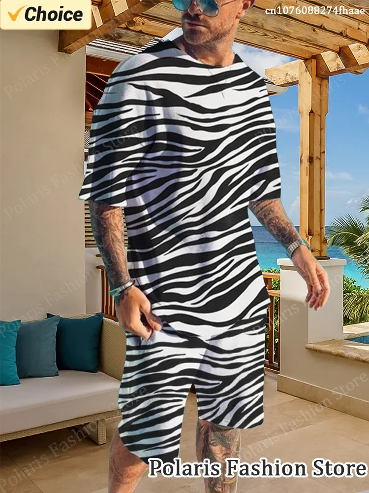 

Hot-selling Leopard Print Sportswear Men's Short-sleeved Shirt and Shorts 2-piece Set, Men's Oversized Casual Retro Luxury Brand