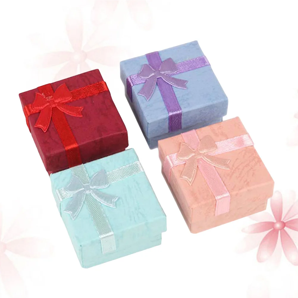 24 قطعة صندوق مجوهرات بعقدة على شكل فيونكة ورق فاخر آمن على شكل حلقة سوار تخزين هدية لحفلات الزفاف والخطوبة وأعياد الميلاد والذكرى السنوية