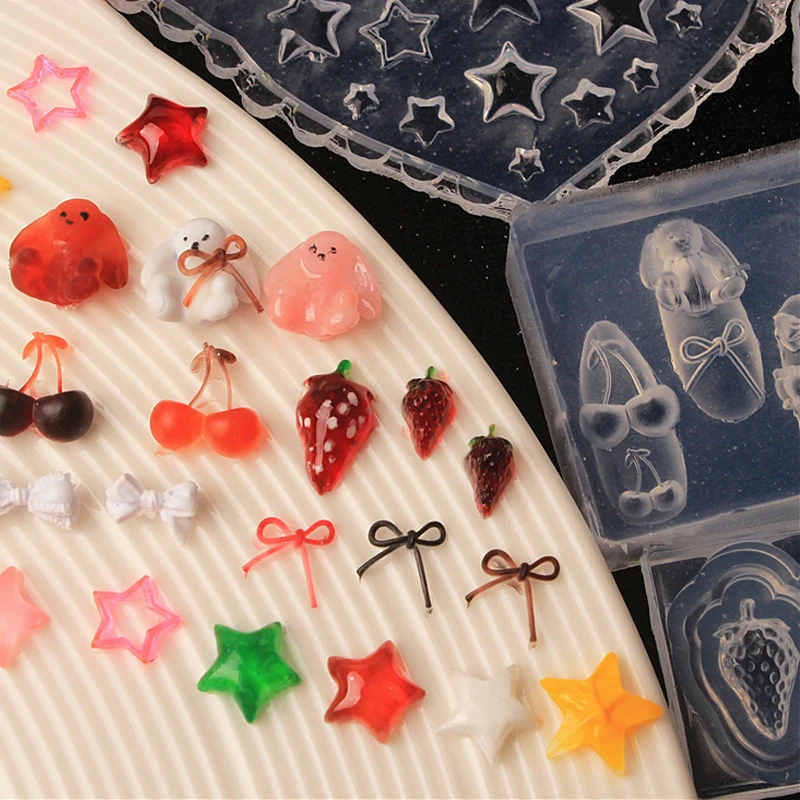 

3D Heart Silicone Mold Strawberry Cherry Pentagram Nail Mold Nail Art Decorations DIY Design Stamping Plate Manicure Mold