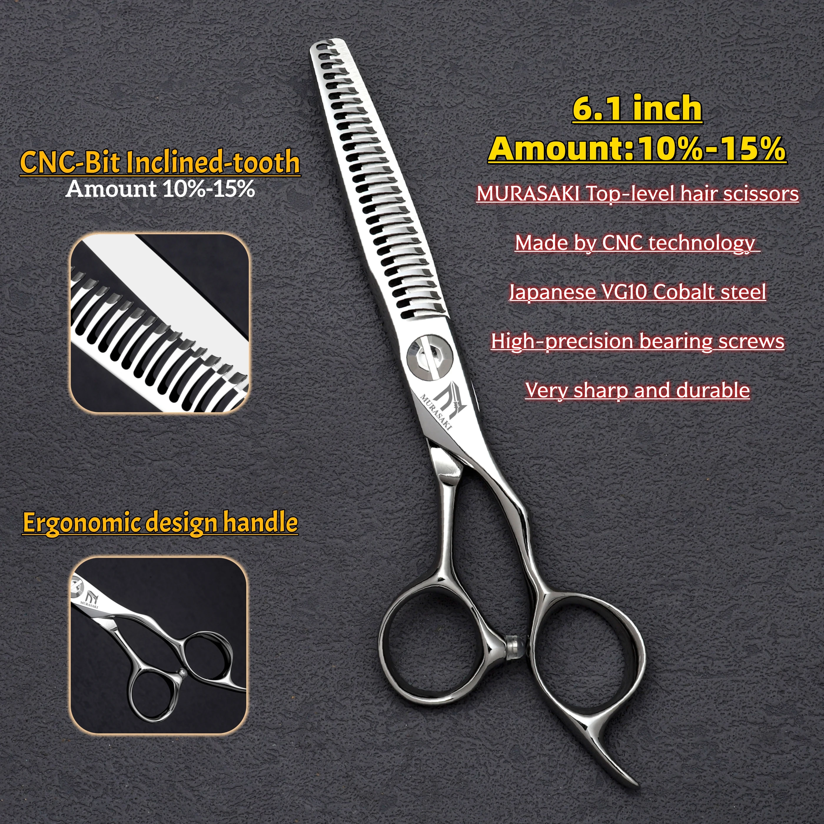 MURASAKI 6 inch Professional CNC Thinning Scissors，Made by Japanese VG10 Steel Barber Scissors，Top-level Hair Cutting Machine