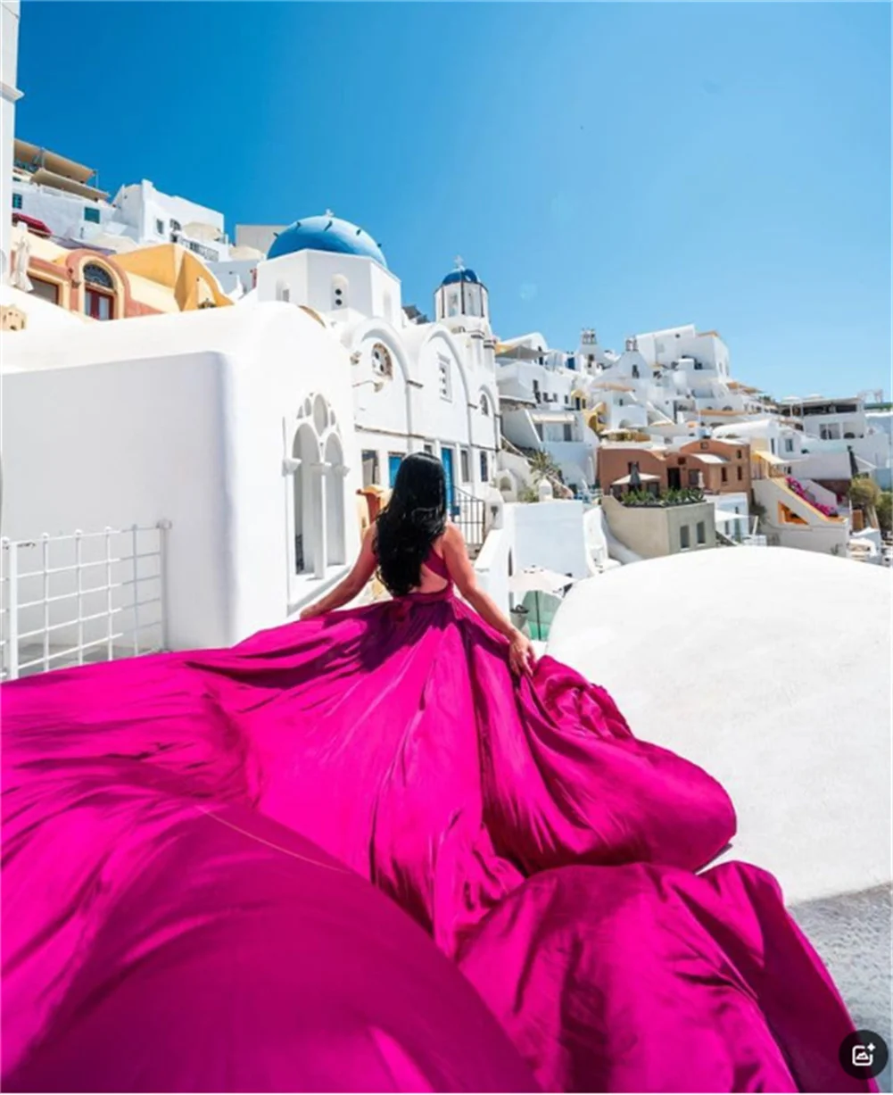 Customized Corset Long Flying Dress For Photoshoot Long Train Dress Prom Dresses Flowy Dress Satin Dress Santorini Flying Dress image 2