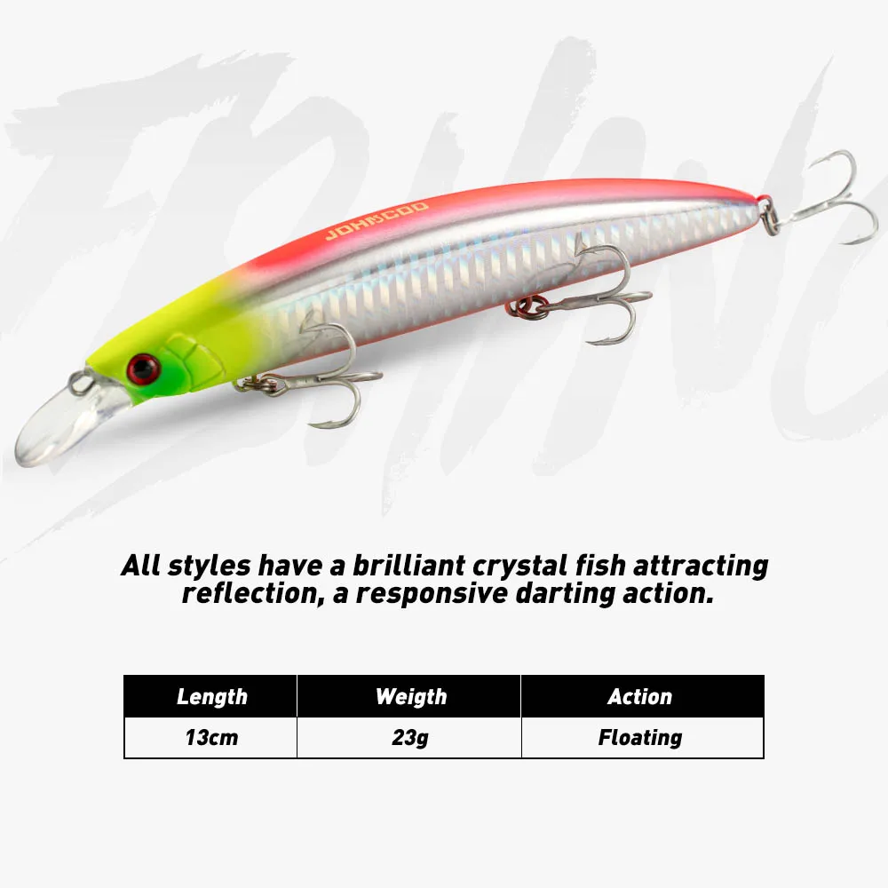 Johncoo Fishing Lure Jerkbait 130mm 23g Floating Wobbler Long Casting Minnow For Seabass Perch Carp Pike