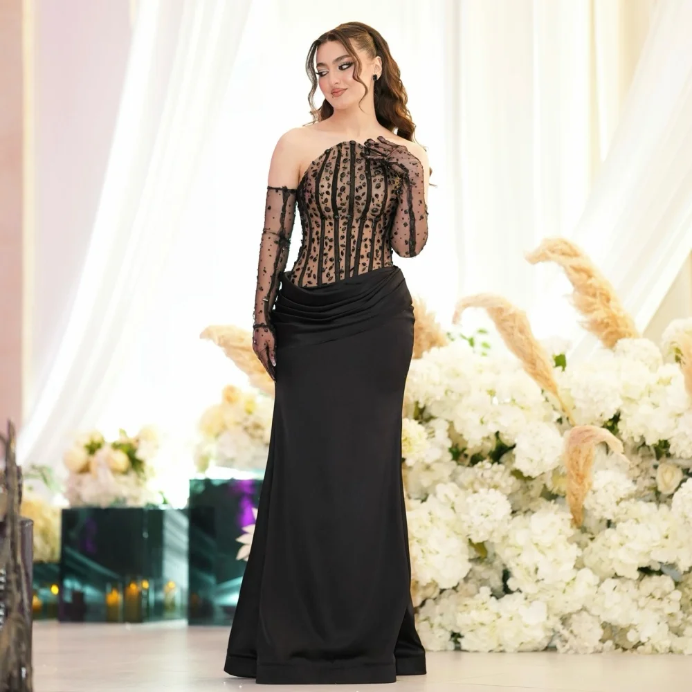 

Customized Charmeuse Pleat Temperament Black Mermaid Long Dresses Bespoke Occasion Charming Evening Elegant Party Gown
