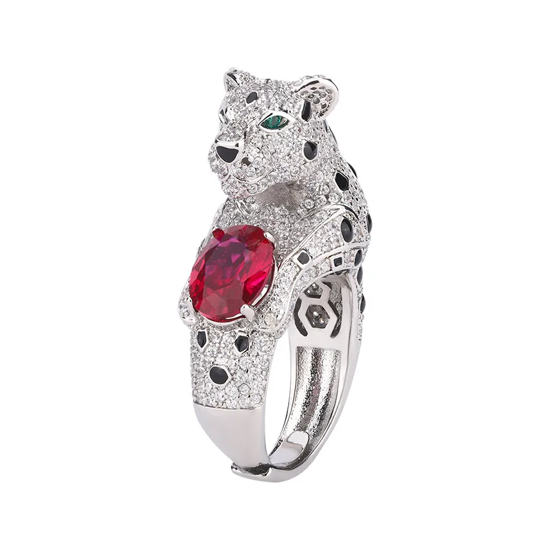 New Gold-Plated Jewelry with Real Color Gemstones, Full Diamond, Luxurious Leopard Design, Elegant Ring6*8