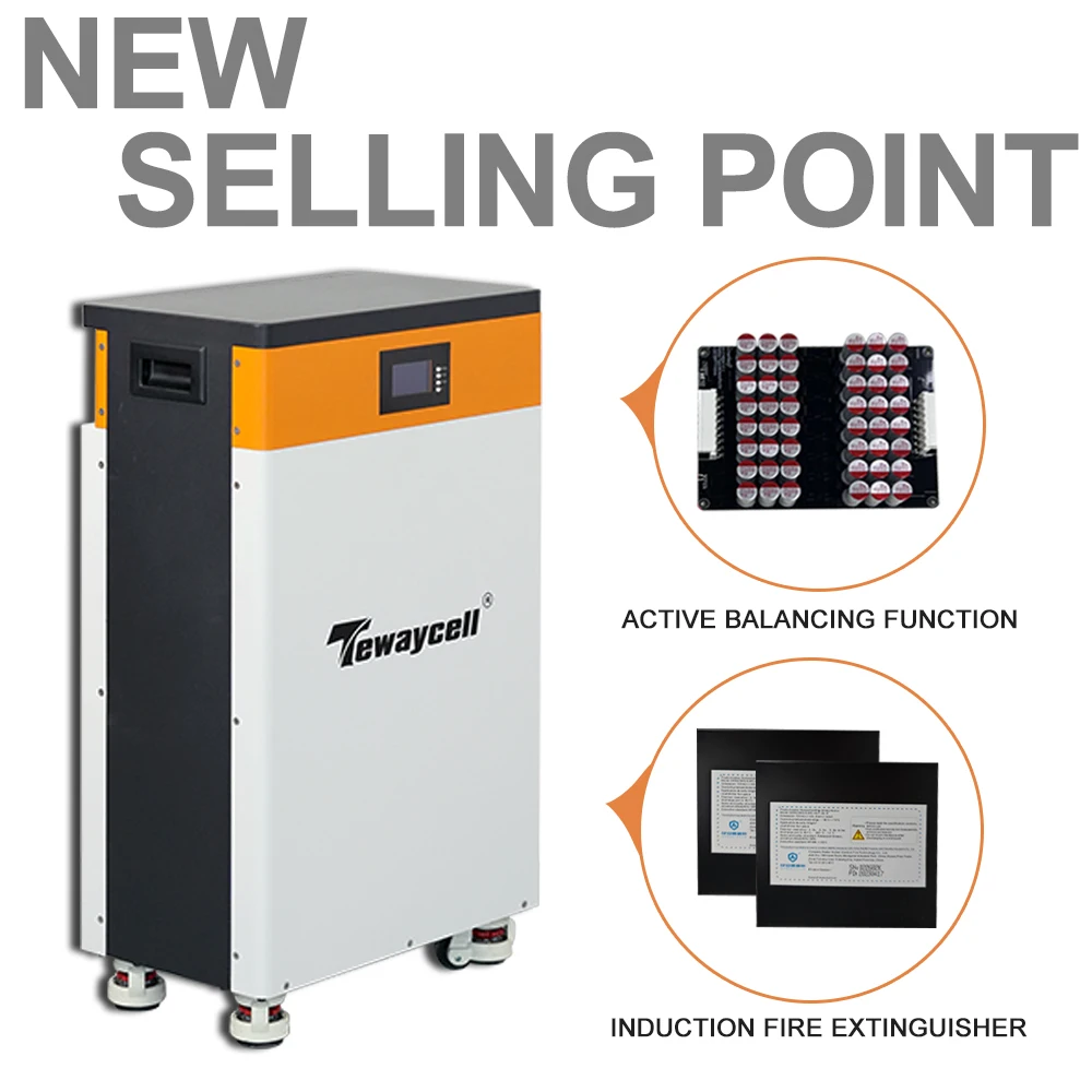 Akumulator Tewaycell 51.2V 314Ah 16KWh Lifepo4, pakiet 48V 15KWh Powerwall z wbudowanym BMS, system magazynowania energii słonecznej do domu ESS, bez podatku UE — zdjęcie produktu 6