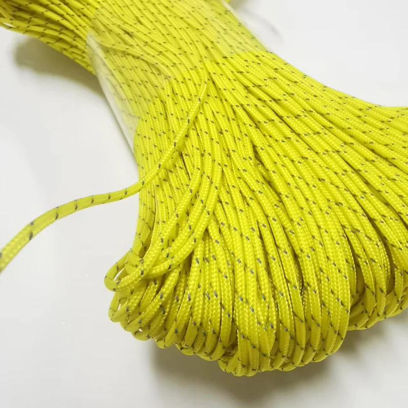 Reflektierendes Paracord Ø2mm Gelb, Taktisches Fallschirmseil für Camping, Zelt, Angeln, 3-Strang Paracord-Seil Länge 10/30/50M – Detail 6
