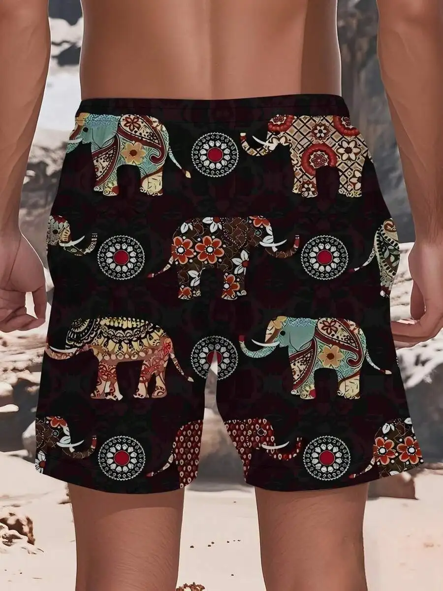 

3D Printed Elephant Pattern Beach Shorts For Men Summer Casual Pants