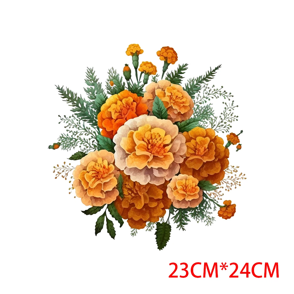 Birthday Flower Bouquet Illustration Heat Transfer Sticker T-shirt Printing Pattern DIY Iron on Patches for Clothes Sticker