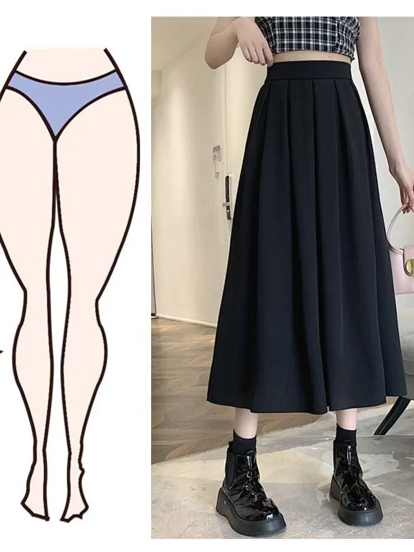 

Новая плиссированная юбка с высокой талией для весны и лета, стройнящая, А-силуэт, миди, из ПВХ-ткани, полиэстера, с шелковистым блеском