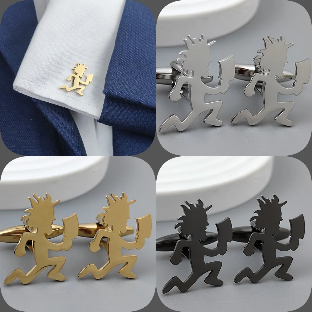 Crazy Clown Troupe gold-plated cufflinks, black stainless steel cuffs, men's shirt button accessories, business formal wear