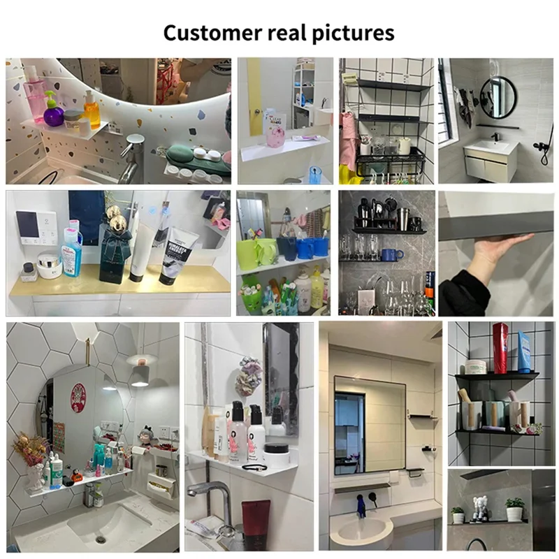 Estante flotante de pared para cocina y baño, estante de almacenamiento con espejo, estantes de esquina de ducha de Metal, organizador de armario para el hogar, color negro