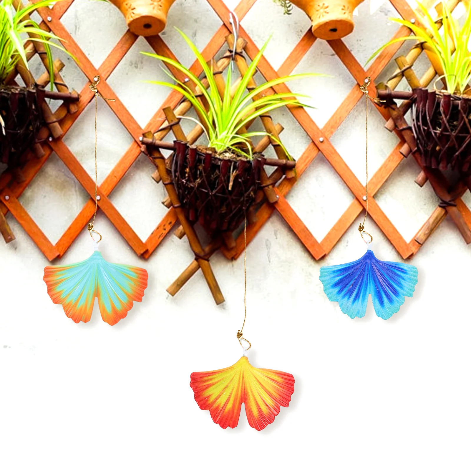 

3 Pcs Colorful Ginkgo Leaf Decoration Premium Iron Wall Hanging Garden nament Modern Leaves Art Sculpture Home Decor