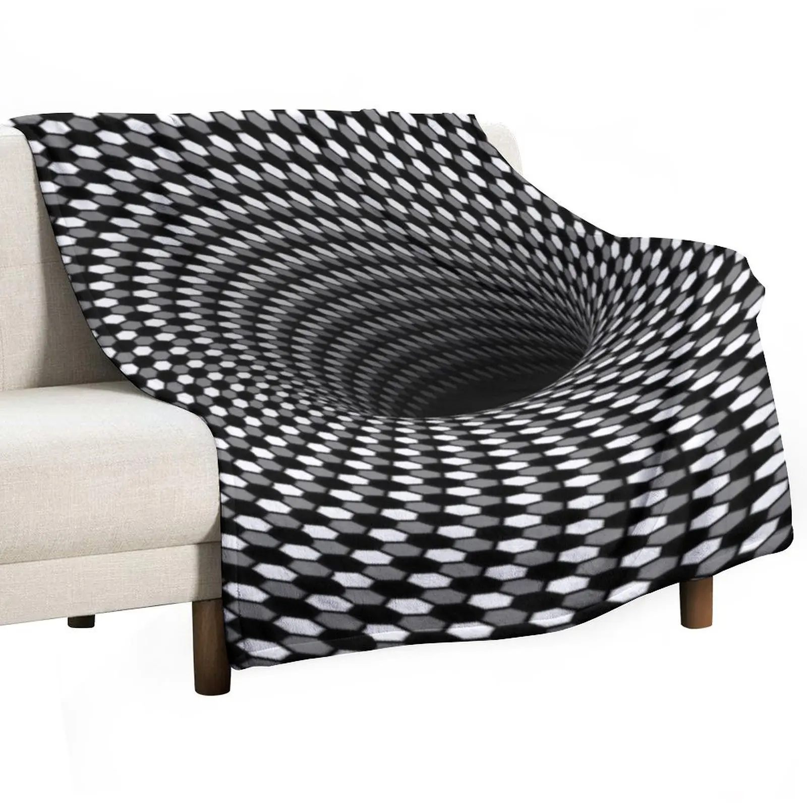 Optical Illusion Hexagon Honeycomb Gray White Black Hole Vortex Throw Blanket Polar christmas gifts Blankets