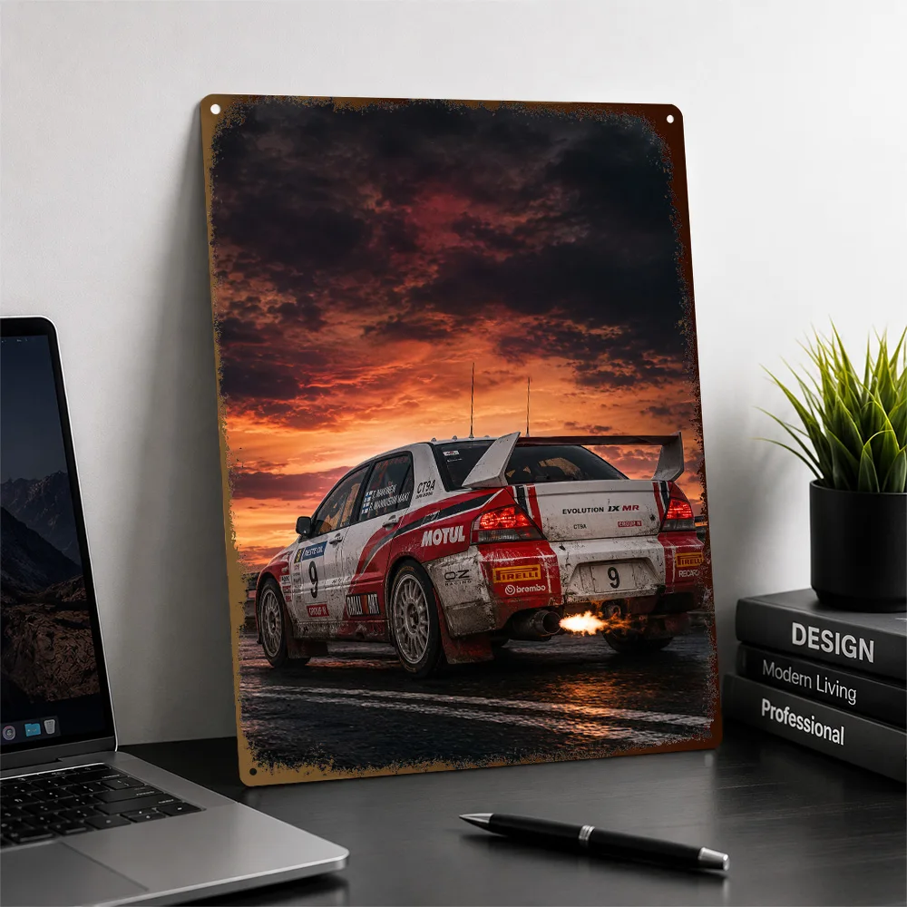 Japan Lancer Evolution IX MR Rally Sunset Rear Aluminum Poster Personalized Metal Sign Paddock Style Wall Art Ideal For Lounge