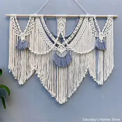 Colorful Cotton Macrame Tapestry Boho Style Wall Hanging Tapestry Handmade Artistic Macrame Tapesties with 3 pcs Stick