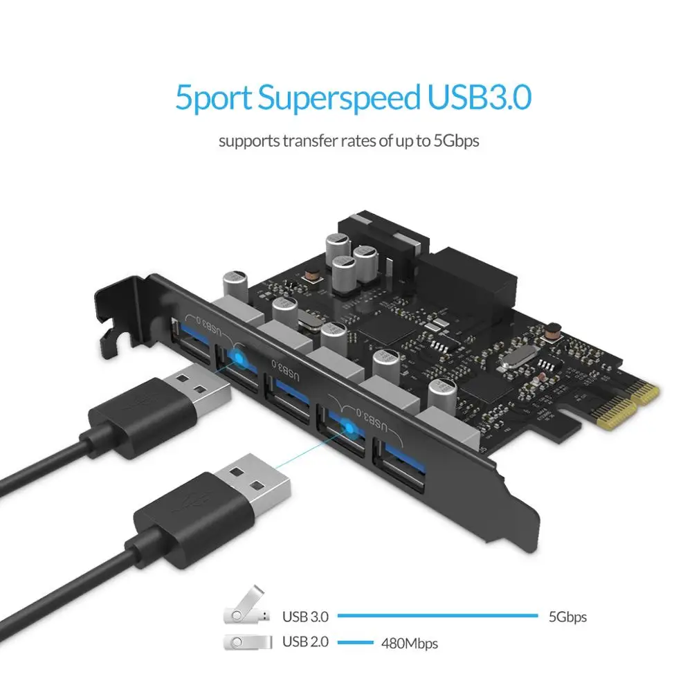 Плата расширения ORICO PVU3-5O2I USB3.0 PCI-E, адаптер концентратора с 5 портами, внешний контроллер, экспресс-карта с 4-контактным шнуром питания