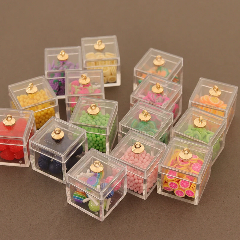 1:12 Dollhouse Miniature Snack Candy Display Box Fruit Candy Snacks Model Toys Sugar Box Lollipops Box Supermarket Scene Decor