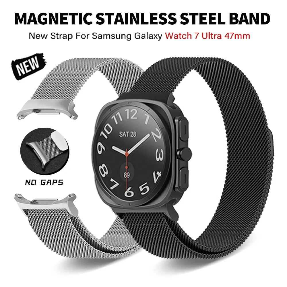 

No Gaps Magnetic Strap for Samsung Galaxy Watch 7 Ultra 47mm Stainless Steel Milanese Bracelet for Watch 7 ULTRA 47MM Metal Band