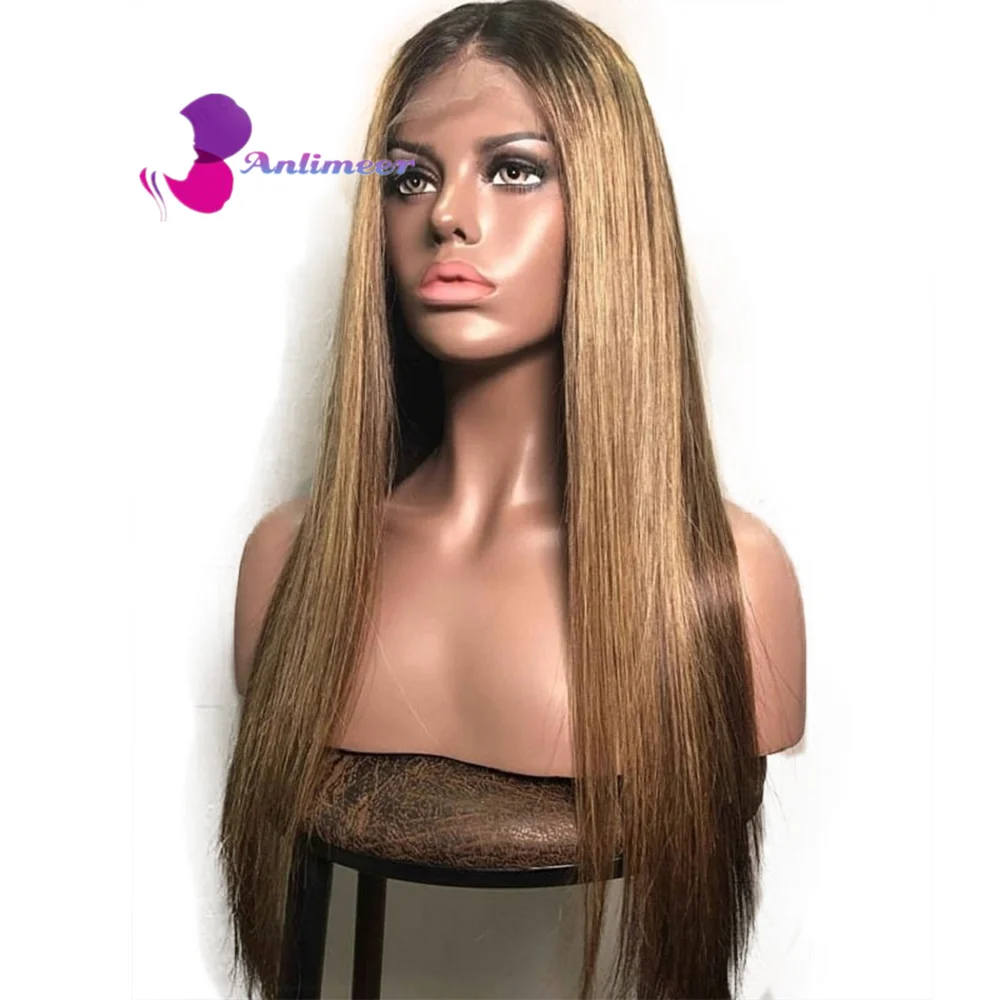 Silk Straight Honey Blonde Highlight Wigs Lace Front Human Hair Wig Brazilian Virgin Human Hair 13x4 Silk Top Wig for Women