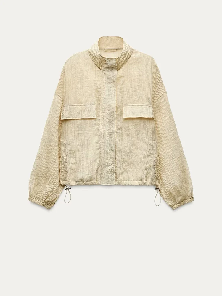 

European and American style 2024 summer new casual style loose comfortable wrinkle effect translucent short coat casual jacket