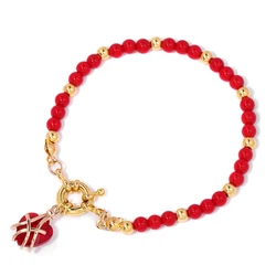 Energy Red Wire Wrapped Heart Pendant Bracelets Natural Stone Rose Quartzs Charm Bracelets Women Romantic Beaded Bracelets Gifts