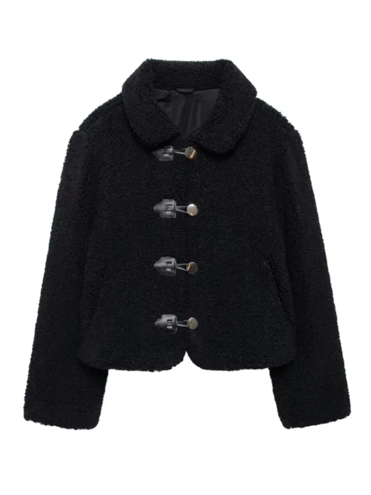 Veste courte en fausse fourrure à manches longues pour femmes, manteau d'optique chaud, col à revers chic, nouvelle mode, automne, hiver, 2024