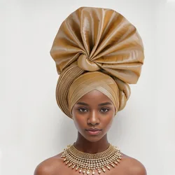 High Quality African Female Auto Gele Turban Cap already Made to Women's Headtie Soft Nigeria Silk Gele for Party W601-1