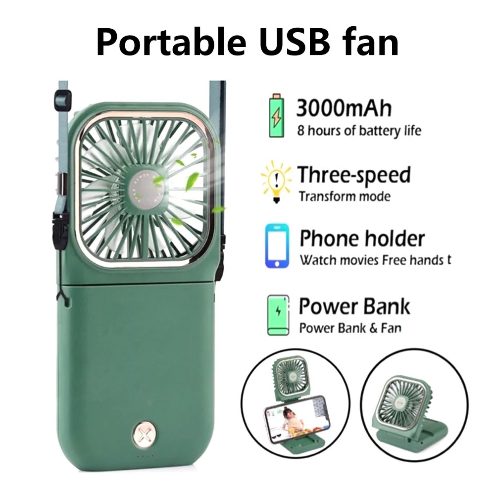 Mini-Hand ventilator faltbare leise Lüfter mit Telefon halterung USB wiederauf ladbare tragbare Halskette Lüfter für Camping reisen