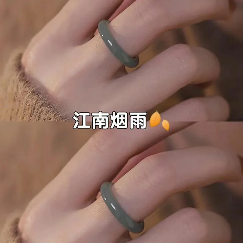 Chinese Style Imitation Natural Jade Glass Ring Ancient Court Style Fashion Couple Ring Popular Jewelry Charming Gift Wholesale