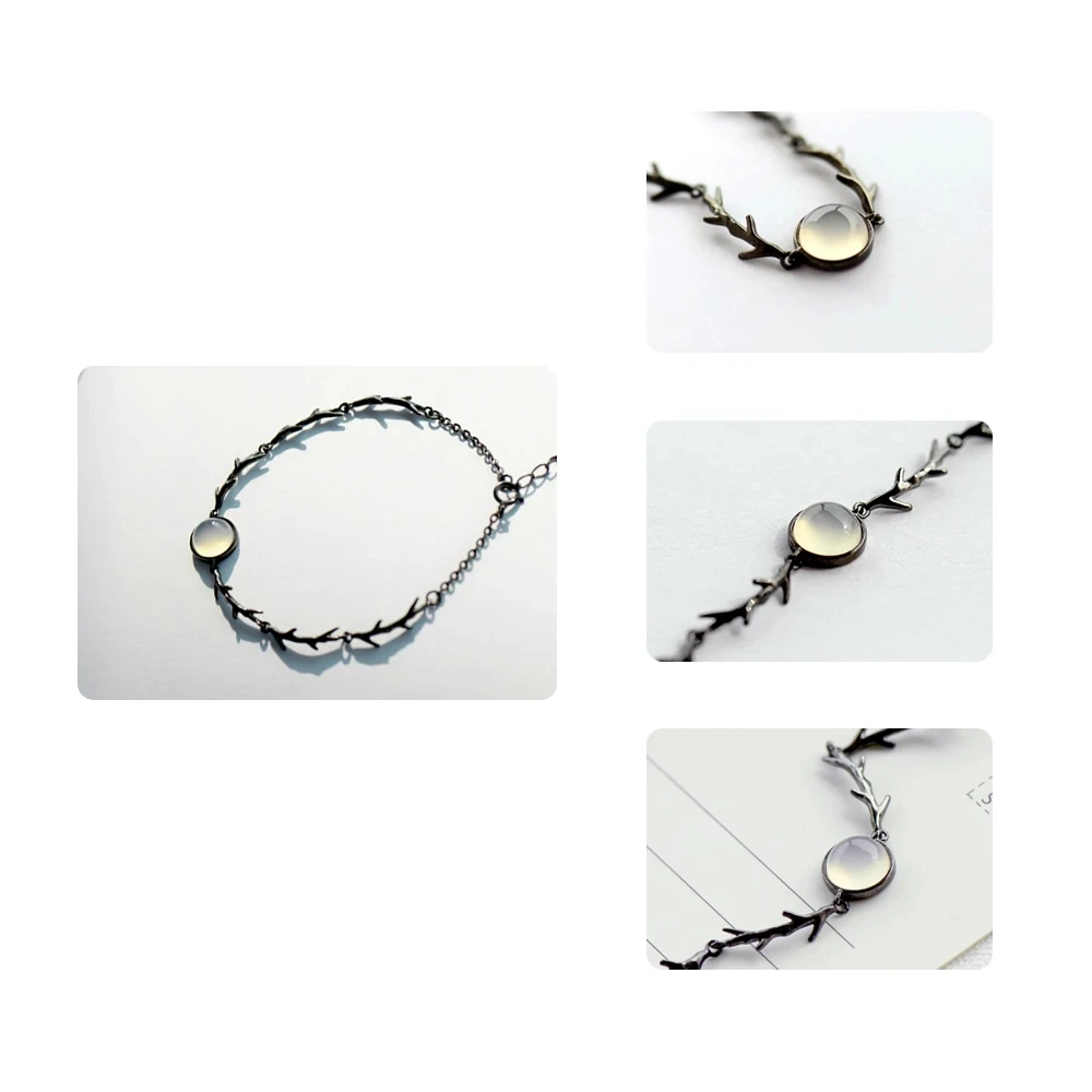 Thaya Bracciale con ramo di pietra di luna s925 Argento crepuscolare Catena sottile Braccialetti con pietre preziose delicate fatti a mano per le donne Regalo di gioielli da donna