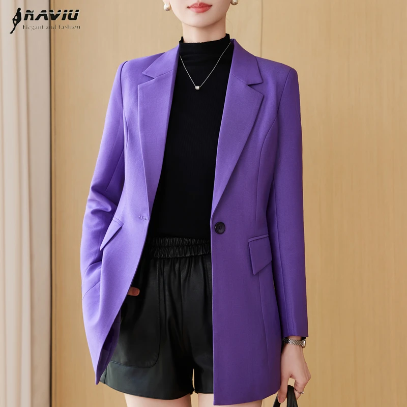 

NAVIU Blazer Women Spring Autumn New Jacket Office Ladies Business Suit Long Sleeve Work Coat Purple Yellow Black