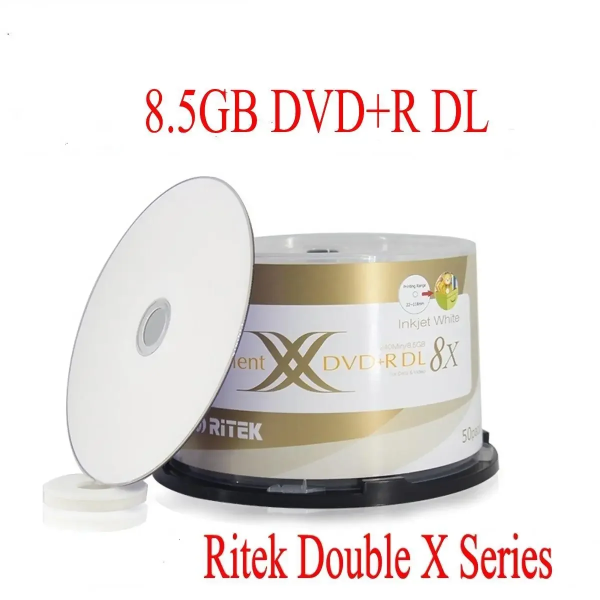 50 Pieces Ritek Inkjet White Surface Printable Double X Series DVD+R DL D9 DVD+R Dual Layer 8.5GB 2-8X 240Min DVD Disc.