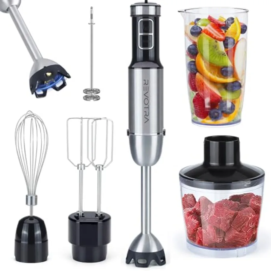 Immersion Blender Handheld 6 in 1 Hand Blender 12 Speed Stainless Steel Immersion Blender Whisk Chopper Beaker Beaters Milk Fro