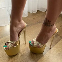 SEIIHEM Women Mules Open Toe Platform Stiletto High Heels Sandals Handmade Pumps Ladies Shoes Woman Large Size 41 43 46 50 52