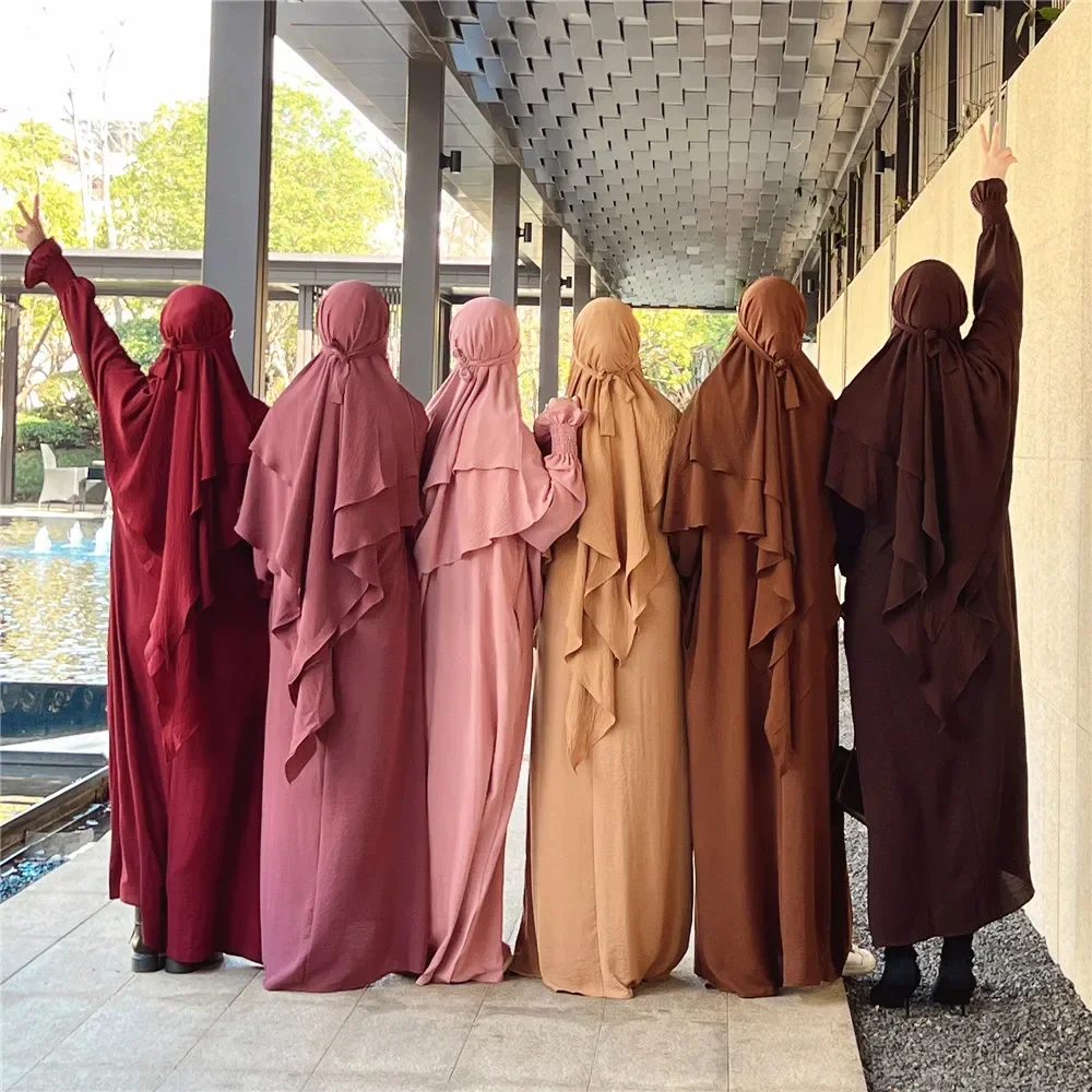 2PCS Muslim Sets Women Prayer Garment Hooded Khimar Robe Islam Clothing Hijab Dress Niqab Abaya Burqa Kaftan Djellaba Jalabiya