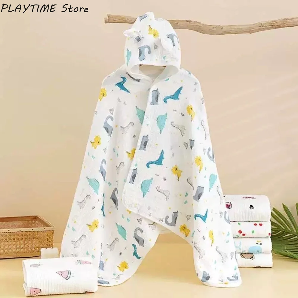 Cartoon Printed Baby Gauze Bath Towel Four Layer Soft Hooded Bathrobe Comfortable Absorbent Infant Bathrobe Sleepwear