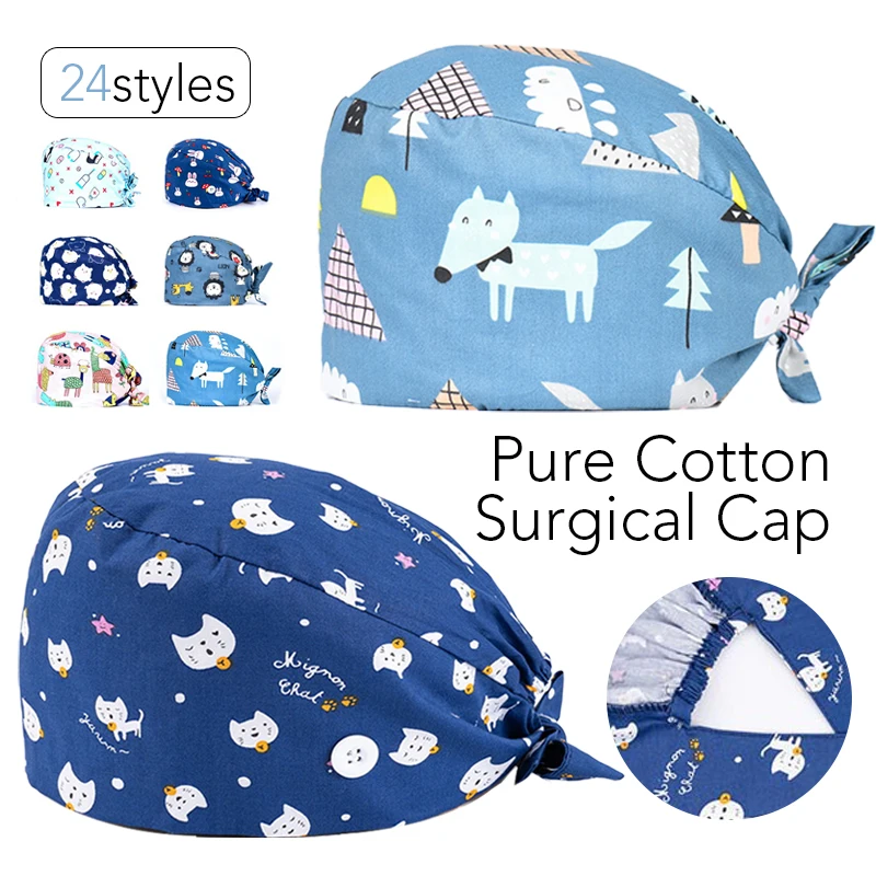 Cotton Scrub Cap Women Cartoon Printing Beauty Salon Work Hat Lab Hospital Doctor Work Caps Scrub Cap Health Service Cap