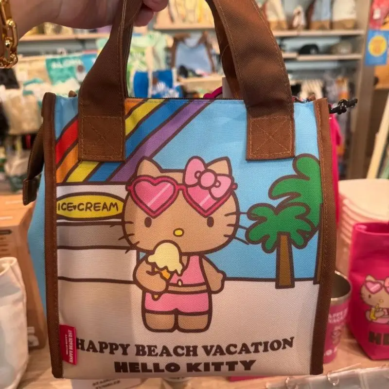 

Ручная изоляционная сумка Hello Kitty с рисунком черного кожи, портативная сумка-бокс для обеда, сумка-бенто, большая вместимость для хранения