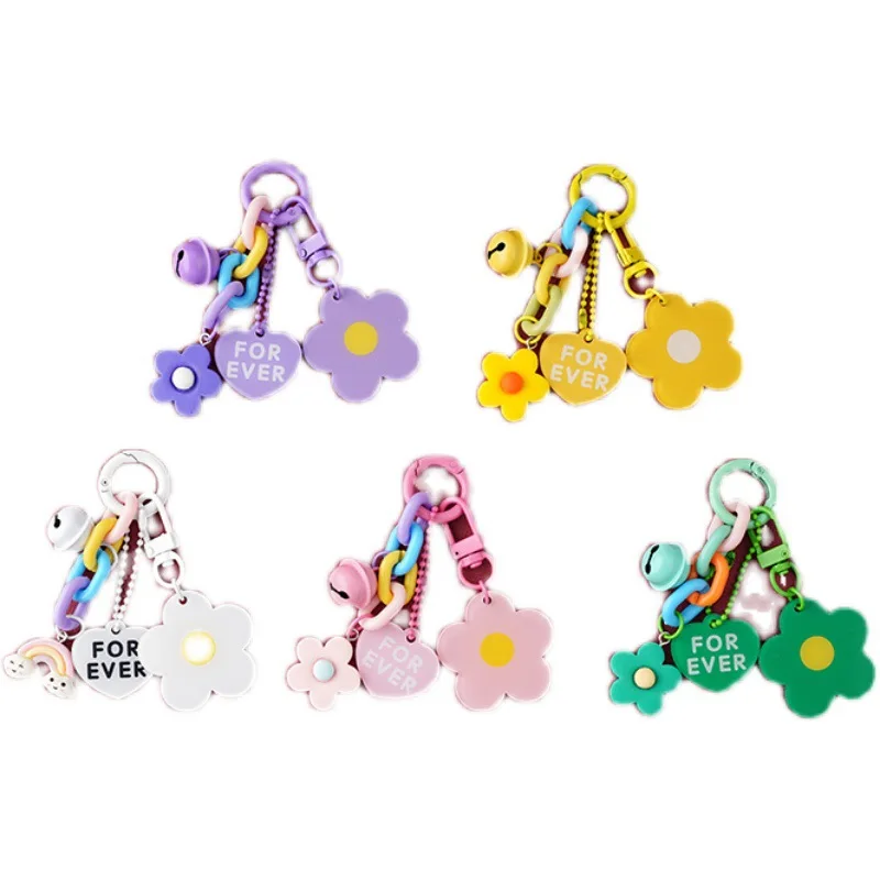 1Pc Creative Candy Color Flower Heart Bag Pendant Keychain Cute Small Flower Key Ring Bag Pendant Accessories Headset Case Decor