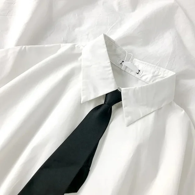 White Shirt Women Blusas Short Sleeve Lapel Blouse with Tie Japanese Fashion Student Summer Daily College Style Top 2
