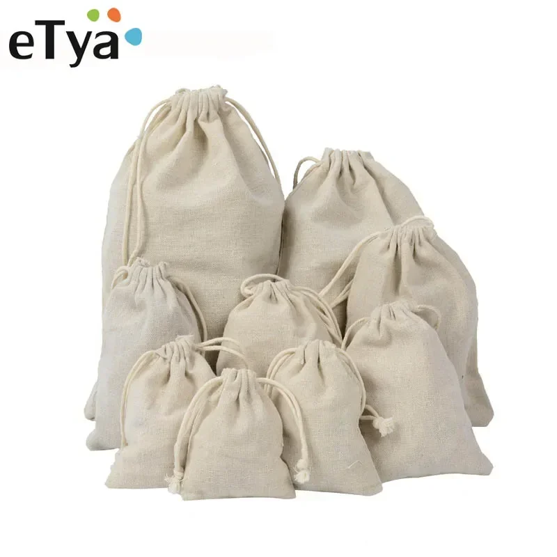 eTya Handmade Cotton Drawstring Bag Men Women Travel Packing organizer Reusable Shopping Bag Tote Female Luggage Storage pouch